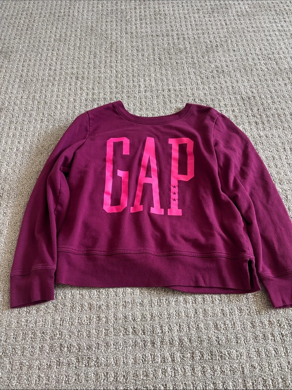 GAP Girls Maroon Crewneck Sweatshirt with Pink Logo
